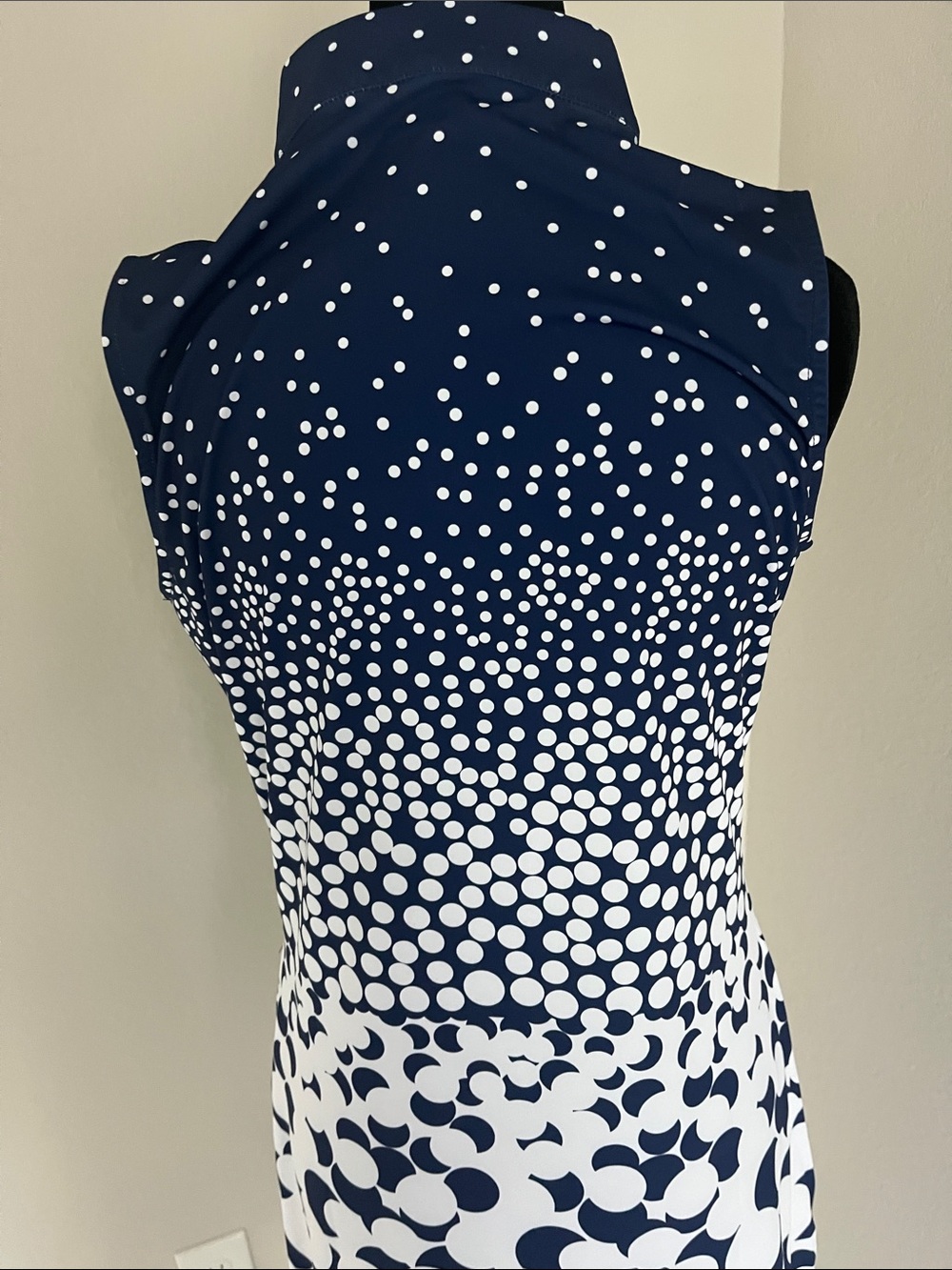 Navy and White Sleeveless Polka-Print Zip Polo Golf Dress - Picture 4 of 8